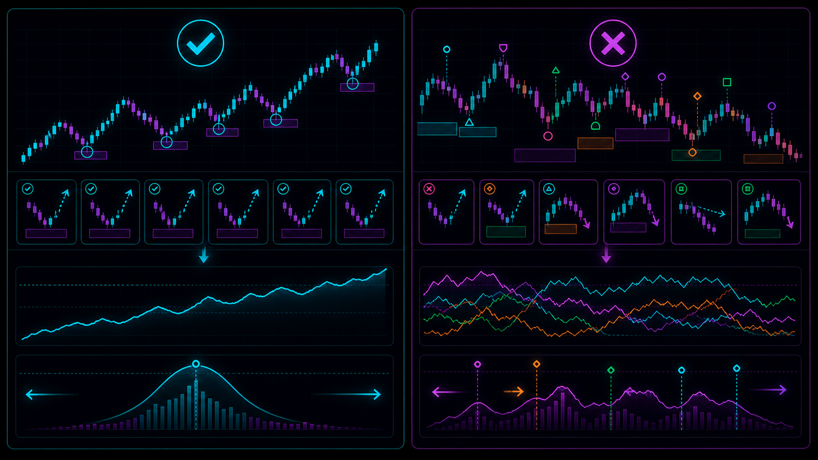 Consistent backtest sample compared with changing rules and cherry-picked results