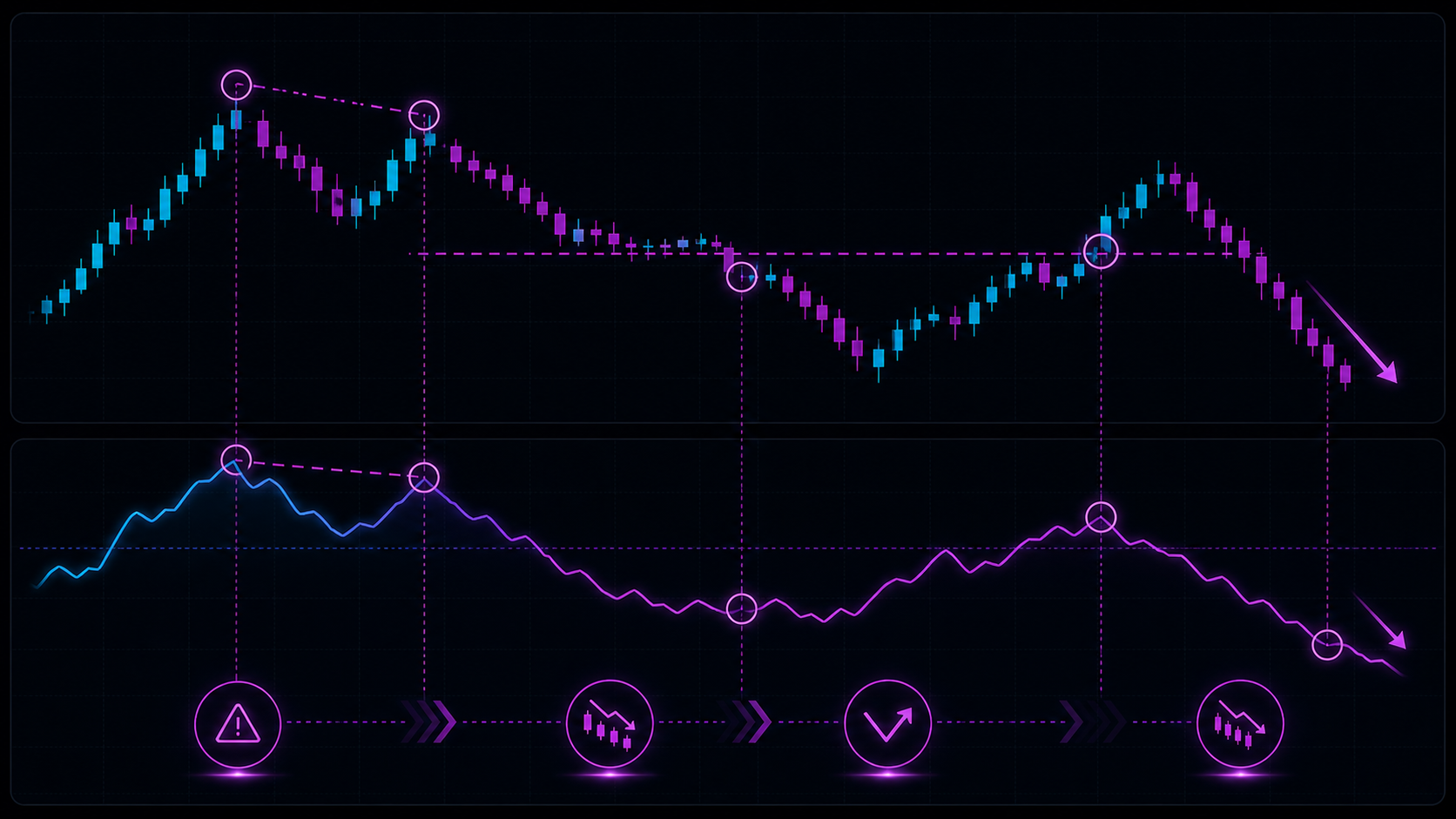 Divergence confirmation workflow from warning to structure shift and retest