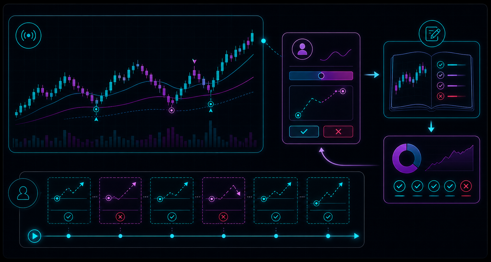 Forward testing workflow from live chart observation to paper execution and journal review