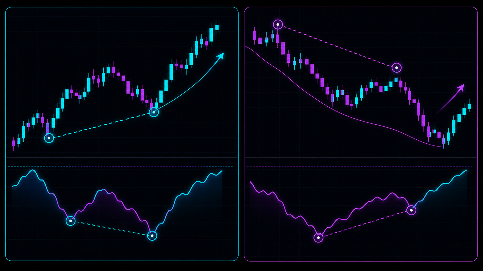 Hidden bullish and bearish divergence during trend pullbacks