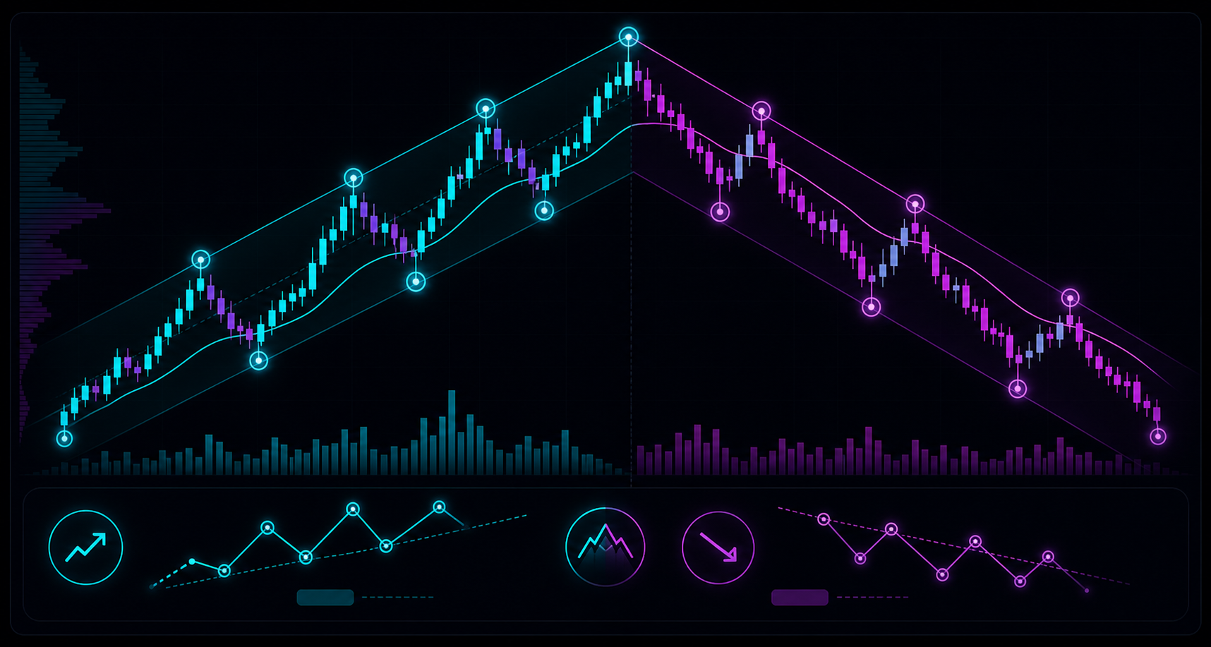 Swing structure and trend context shown across bullish and bearish phases