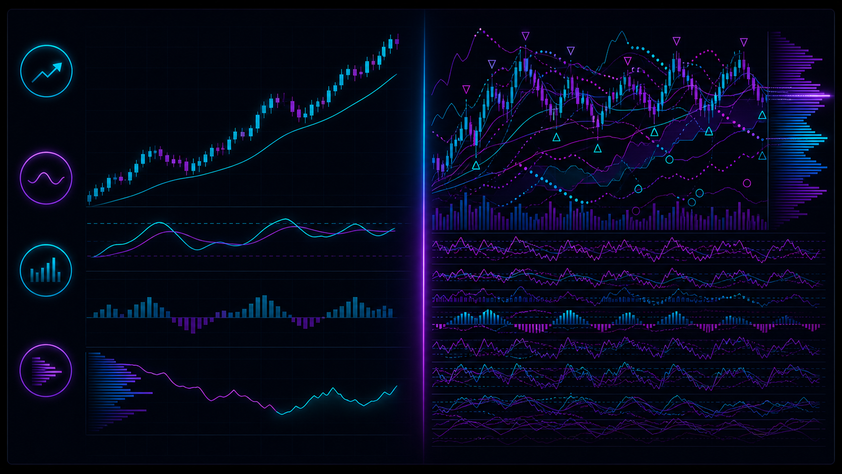 Clean indicator stack compared with an overloaded chart full of redundant signals
