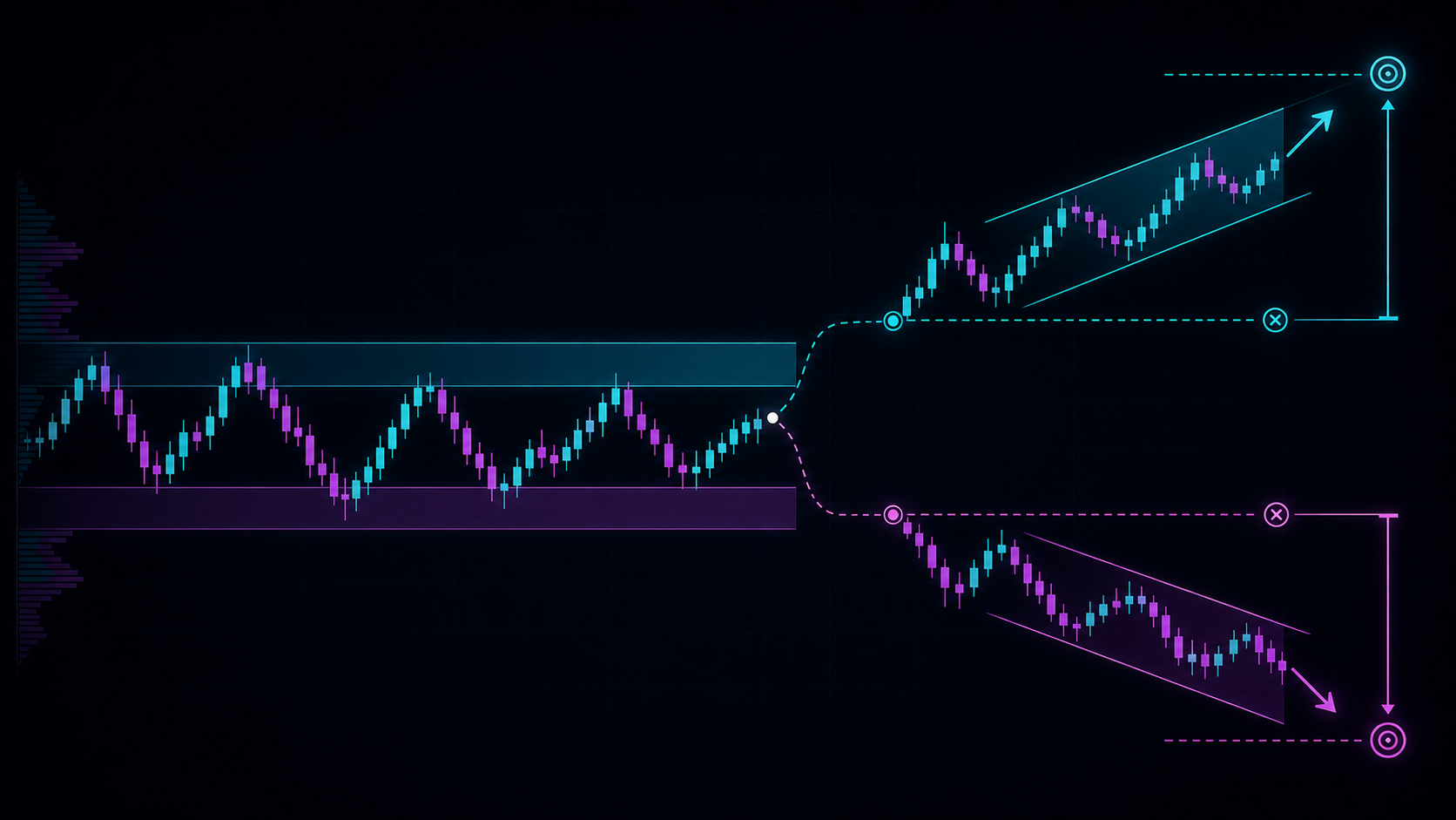 Long and short trade plans branching from the same market
