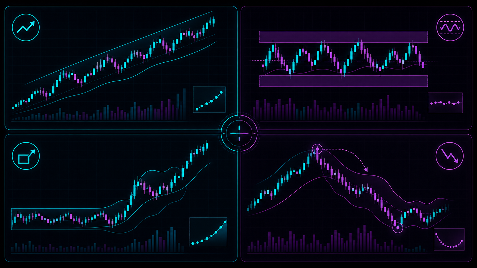 A trend and context visualization showing structure, momentum, and market phases