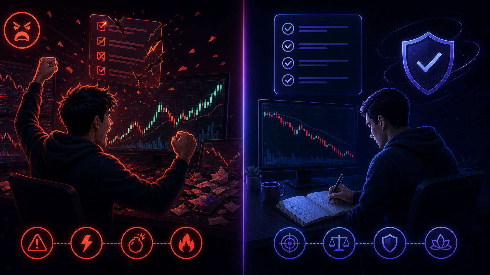 Outcome bias comparing a winning rule violation with a losing rule-following trade