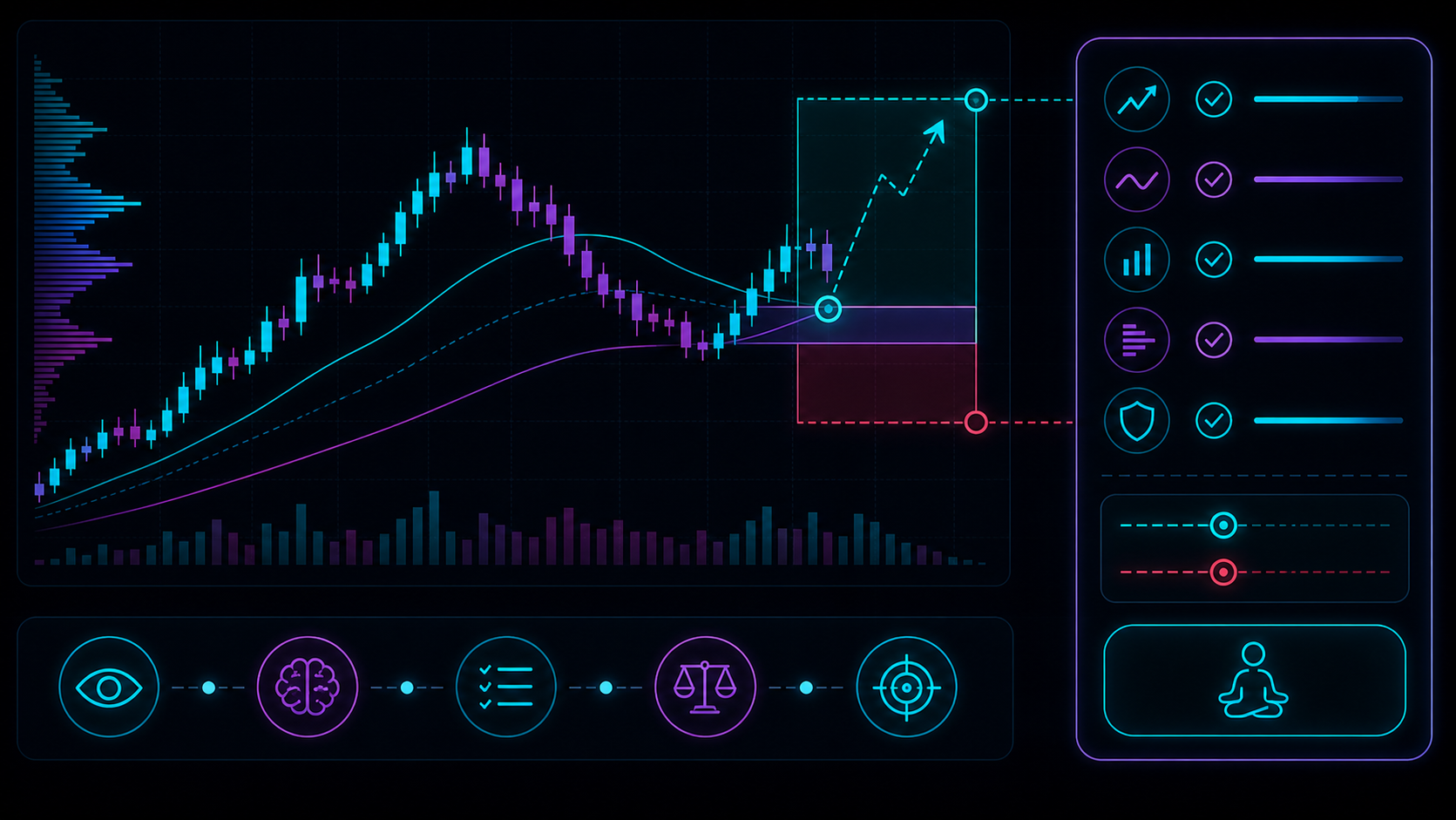 Pre-trade checklist connected to chart context, setup quality, risk, and execution decision