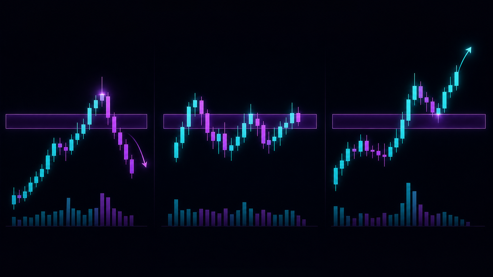 Three ways price can interact with a zone: rejection, acceptance, and breakout with retest